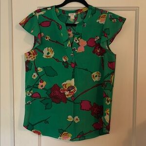J. Crew Factory Green Mandarin Collar Blouse